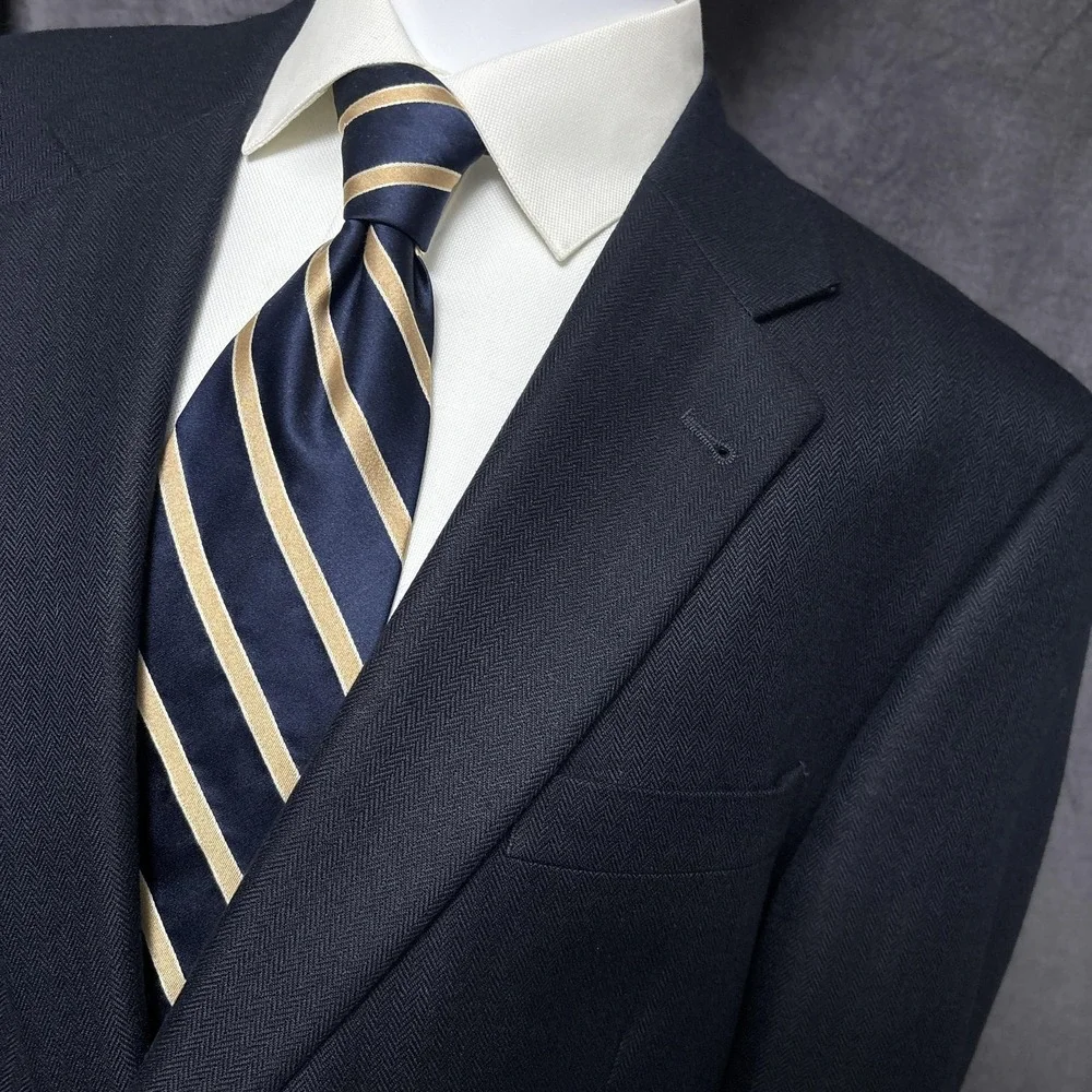 Jos A Bank Sport Coat 46L Blue Herringbone Silk Camelhair Blazer Jacket Classic